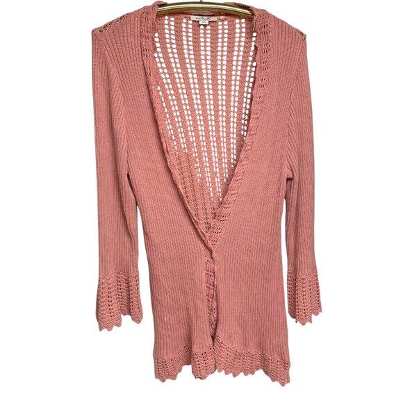 Simply Noelle Pink Open Knit Bell Sleeve‎ Open Long Cardigan - Picture 8 of 9
